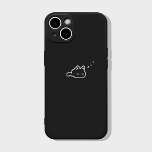 瞌睡猫咪iPhone17promax手机壳苹果14小米15华为mate60pro全包p80可爱简约红米nova适用reno荣耀300vivo黑色