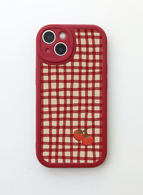 红色创意格子iPhone17promax手机壳苹果14小米15华为mate60新年款p80荣耀300opporeno适用vivoX200复古小羊皮