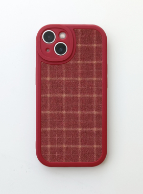 秋冬红色格纹适用苹果17promax手机壳iPhone16小米15华为mate60新款pura70复古创意OPPOReno14vivos30荣耀400
