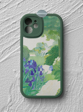绿色小清新油画苹果16手机壳iPhone14promax全包小米15软套nova13华为mate60p70红米k荣耀200适用vivos19oppo