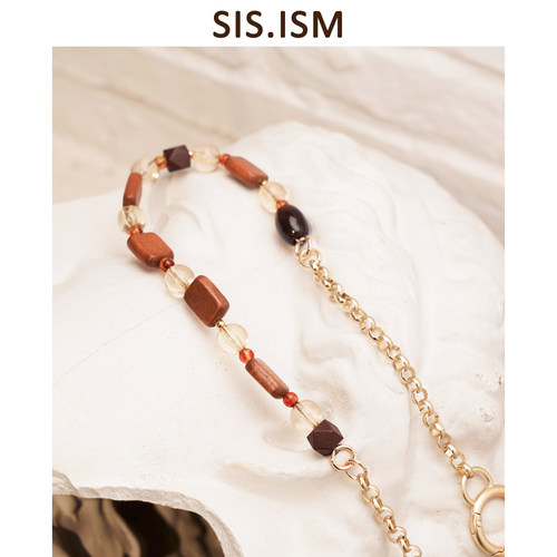 SISISM/姐妹主义中古感木石拼接金链小众轻奢包包链条配饰