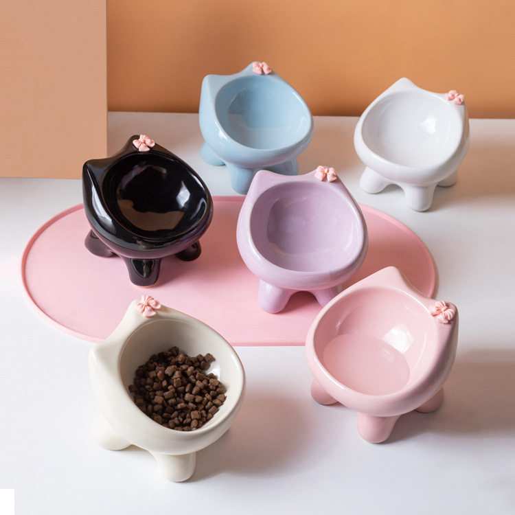 陶瓷高脚斜口防黑下巴护颈猫碗