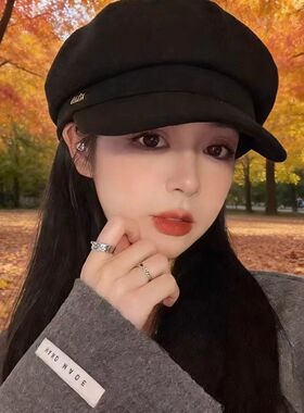 秋冬英伦复古显脸鸭舌八角帽