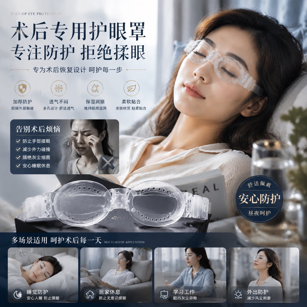 护目镜近视手术睡觉眼罩全半飞秒眼科术后专用防揉眼防尘防护眼罩