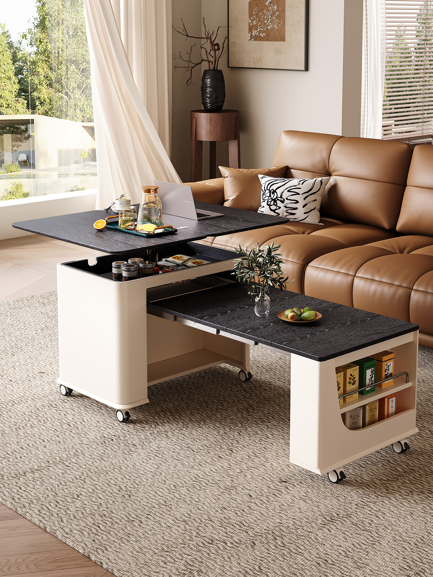 家庭小户型客厅可升降可折叠可伸缩移动茶几黑胡桃木多功能沙发边,住宅家具,茶几,淘宝优惠券,粉丝福利购,淘宝优惠卷