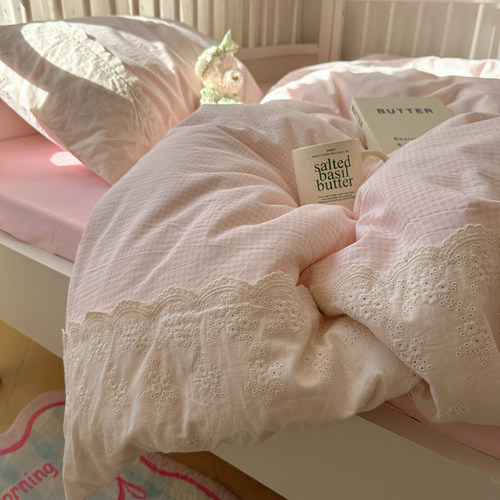 全棉纯棉花边水洗棉床上四件套