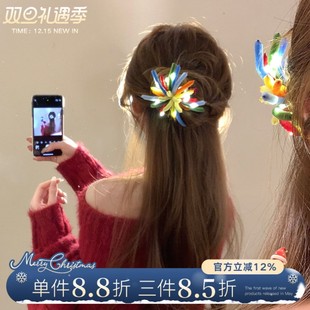 新年花火 毛绒扭扭棒烟花发光发夹女高级感侧边夹鸭嘴夹发卡发饰