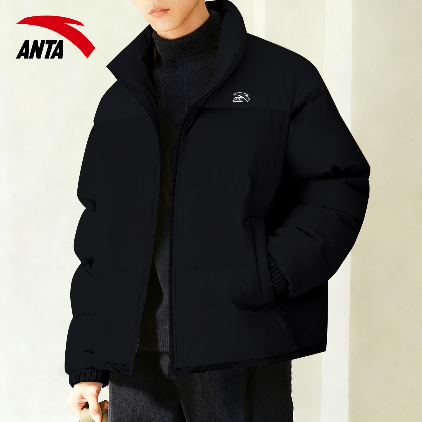 安踏王一博同款鸭绒内胆羽绒服冬季青少年加厚立领防风保暖外套男