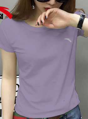 安踏T恤女2026夏季新款薄款冰丝速干短袖休闲紫色百搭透气运动服