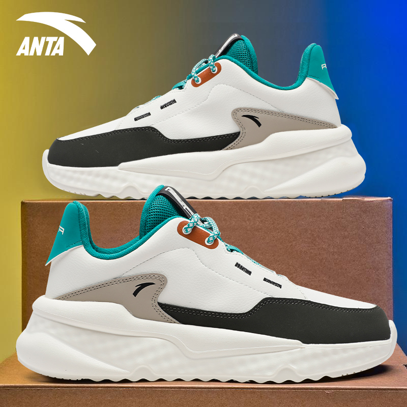 安踏运动鞋男鞋春季皮面防滑厚底耐磨跑步鞋学生轻便软底休闲鞋子