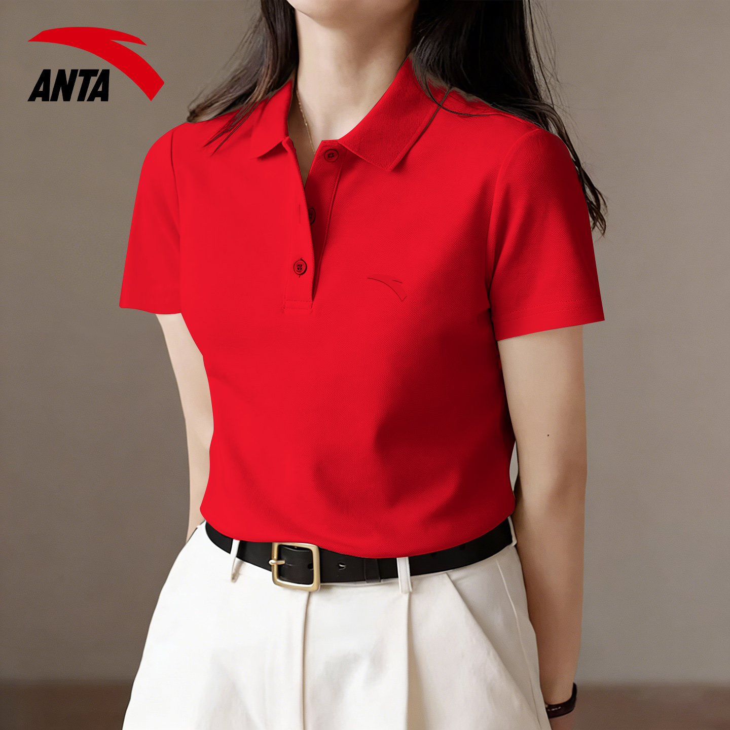 安踏翻领短袖polo衫女透气百搭图片