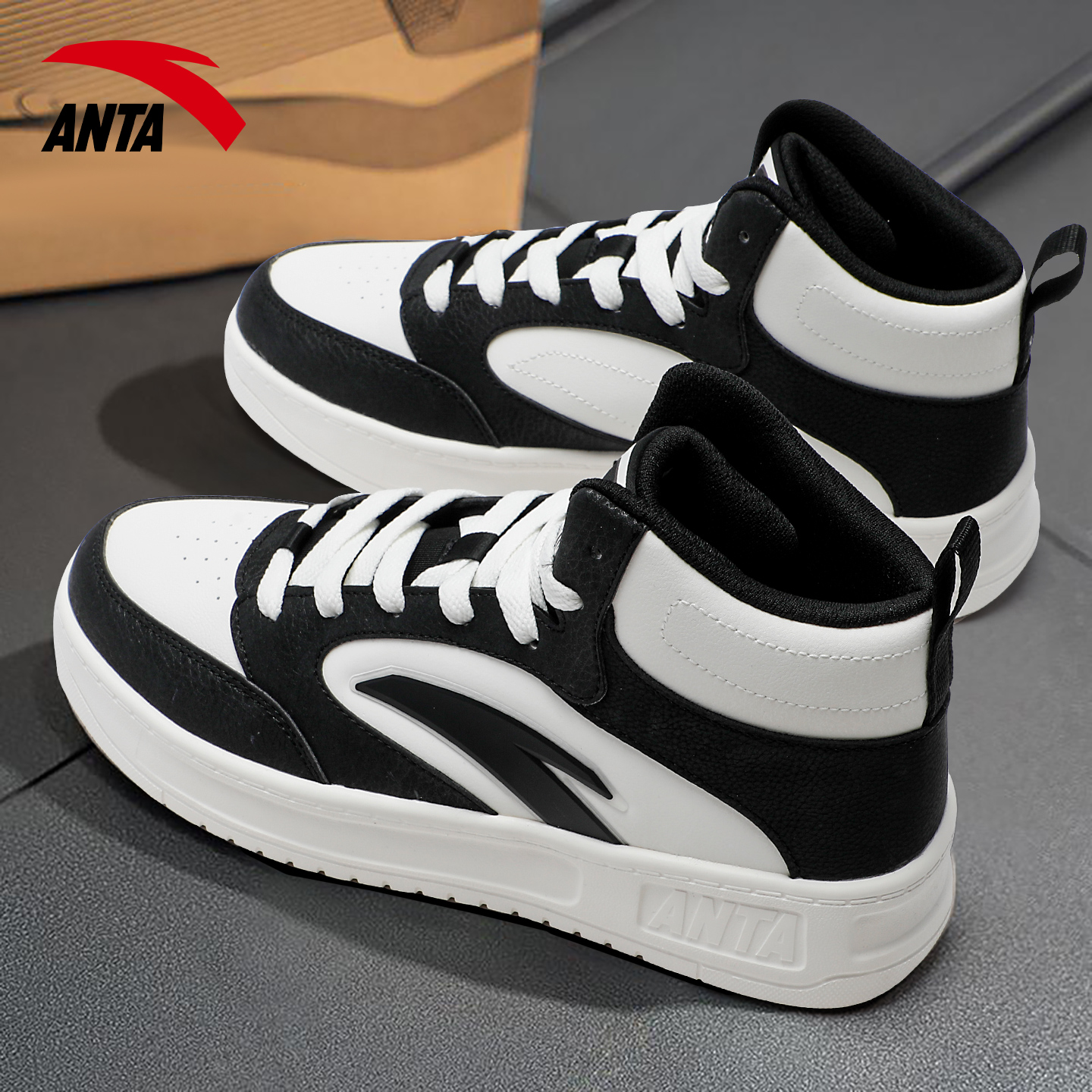 安踏软底高帮轻便厚底潮流板鞋男