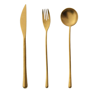 秋和岚匠 复古金色雪花小竹 不锈钢牛排刀叉子西餐长柄简约叉勺子