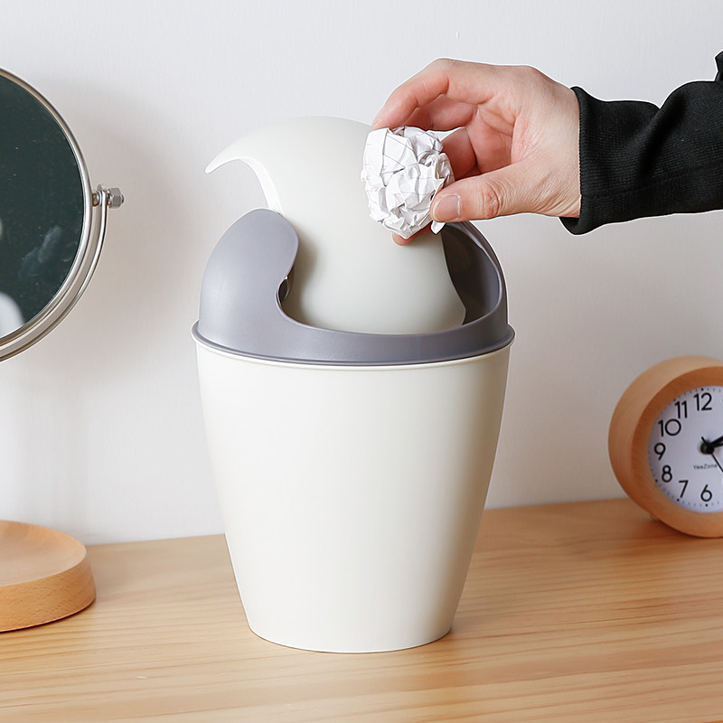 摇盖桌面收纳盒迷你垃圾桶小号厨房客厅翻盖垃圾收纳筒1.8l