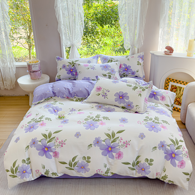 小清新床上四件套纯棉全棉床单被套180220床笠款1.5m1.8四季通用