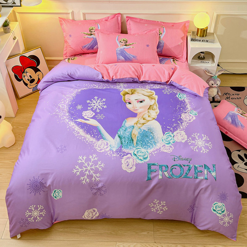 迪士尼艾莎床上四件套纯棉全棉公主女孩定做床笠0.9米1.2卡通KT猫