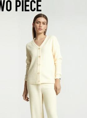 TWOPIECE垂感显瘦羽绒纱家居服三件套无领开衫保暖睡衣