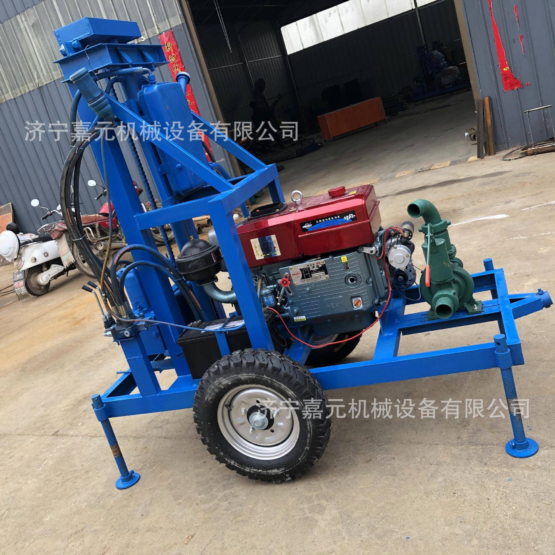 热款电动小型民用打井机轮式移动柴油钻井机22马力水井钻机