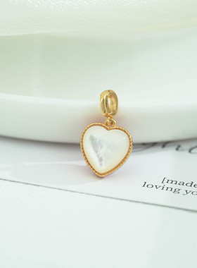 S925银镀18k金南红白贝爱心双面可佩戴小清新甜美时尚公主风吊坠