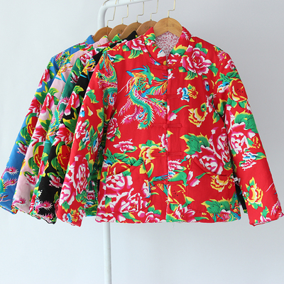 东北大花布修身民族风男女士棉袄