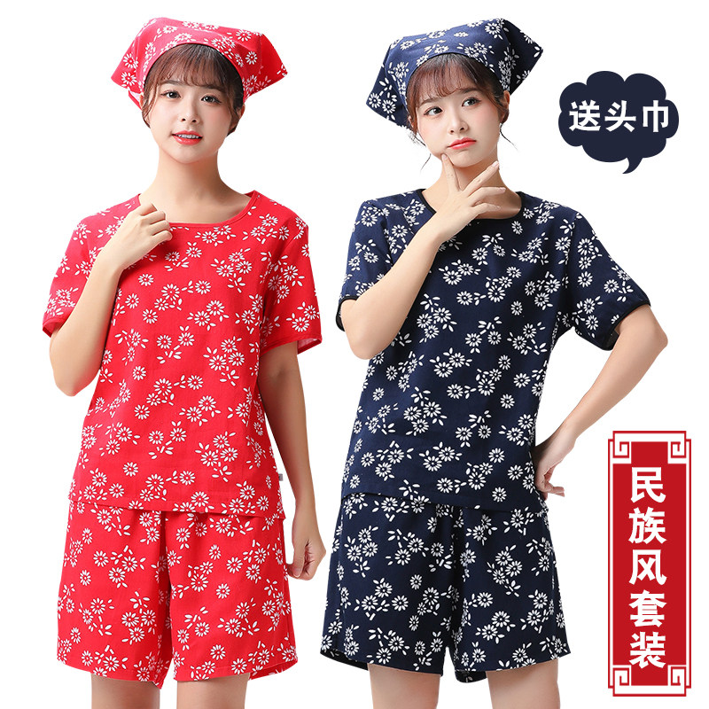 民族风印花纯棉短袖短裤时尚套装女士夏季新款高腰短裤运动休闲服