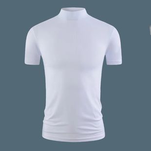 短袖t恤男半高领纯棉修身半袖夏季新款白色男衫打底衫男士衣服潮