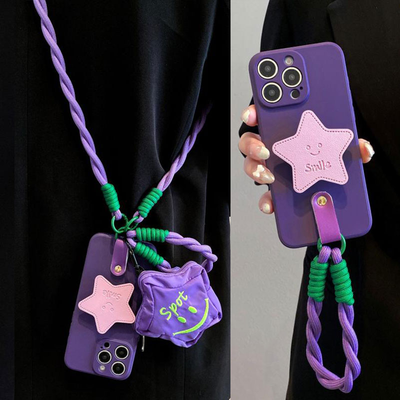 紫色皮纹星星支架适用vivoiQOOZ9Turbo手机壳iqoo13/12/11斜挎iqooneo9/8/7/6挂绳Z9/z8/z7x手提z6/z5卡通U5X