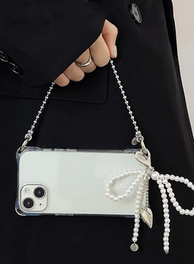 爱心吊坠适用iPhone16promax手机壳苹果15四角可挂ip14plus斜跨链13/12mini手提链11挂链xs/xr新款7/8plus女