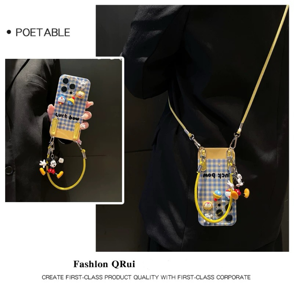 立体叮当猫手提绳适用OPPOA5Pro手机壳A3x斜挎A1/a2m挂脖a98/A97挂绳a96/a95背带a93s/a92女a58/a575G保护套