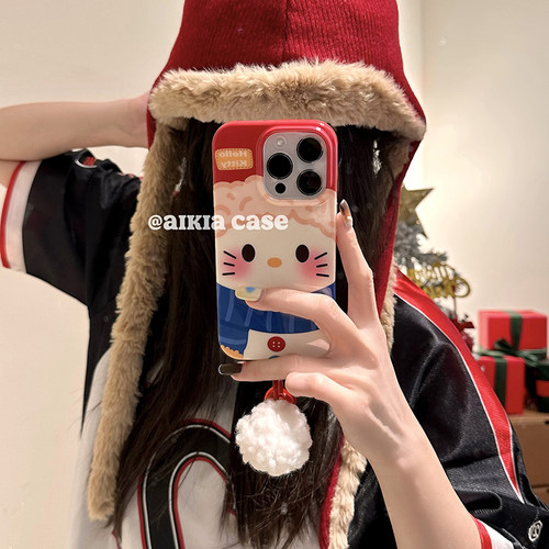 可爱KT雪人三星s24ultra手机壳s25ultra新款s23+女s22plus创意毛球挂件