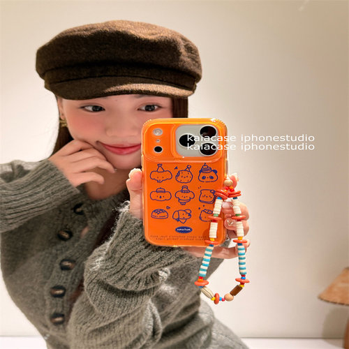 橙色手绘线条小动物一加Ace5手机壳一加15新款女一加Ace3pro带链条1+12/1+11双层防摔手机套