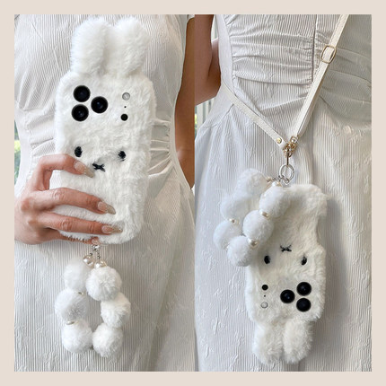 毛绒兔子适用华为nova14pro手机壳nova13/12Ultra斜挎nova11/10pro挂绳麦芒30/20链条NOVA9/8SE秋冬7女6/5/4e