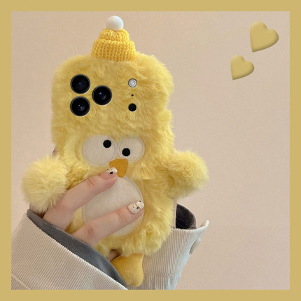 刺绣黄色小鸡适用opporeno14pro手机壳reno13/12/11pro毛绒reno10/9pro+秋冬reno8/7/6卡通5K冬天4立体3/ACE2