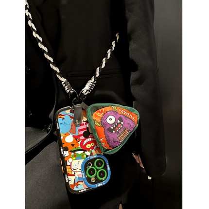 怪兽耳机包opporeno12/11/10/9pro手机壳reno7/8pro+编织挂绳RENO6/7se手绳Reno5k/4PRO斜挎3背带适用挂脖女