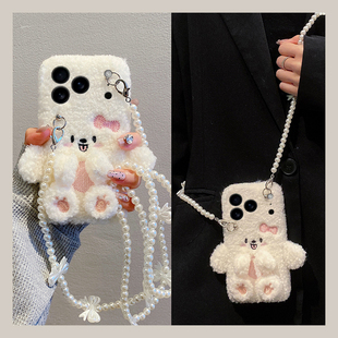 珍珠链条适用OPPOFindX8S+手机壳FindX8pro毛绒FindX7/x6pro秋冬FindX5/x3斜挎r17新款FindX8ProMini挂绳毛茸