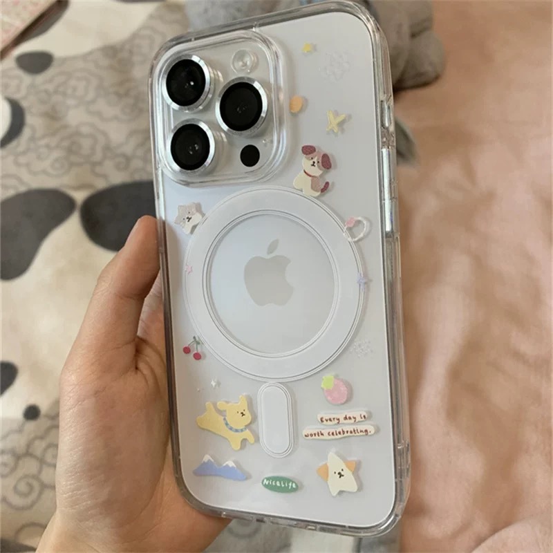 可爱卡通草莓小狗适用华为荣耀300pro磁吸200/100手机壳90GT透明80/70pro防摔x50i/x40小清新x30女/x10套9x软