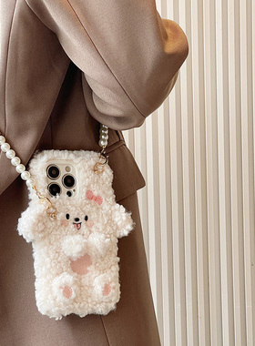 秋冬毛绒OPPOFindX7Ultra手机壳findx5/x6pro珍珠链条k12/k11x/k10斜跨FindX3/X2卡通k9s/K7x/K5可爱女保护套