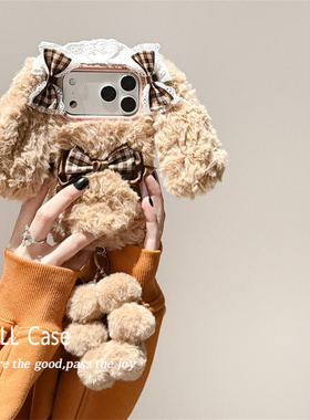 秋冬毛绒可爱蝴蝶结兔耳vivoX300手机壳X100S女毛球链条X200ProMini防摔保护套
