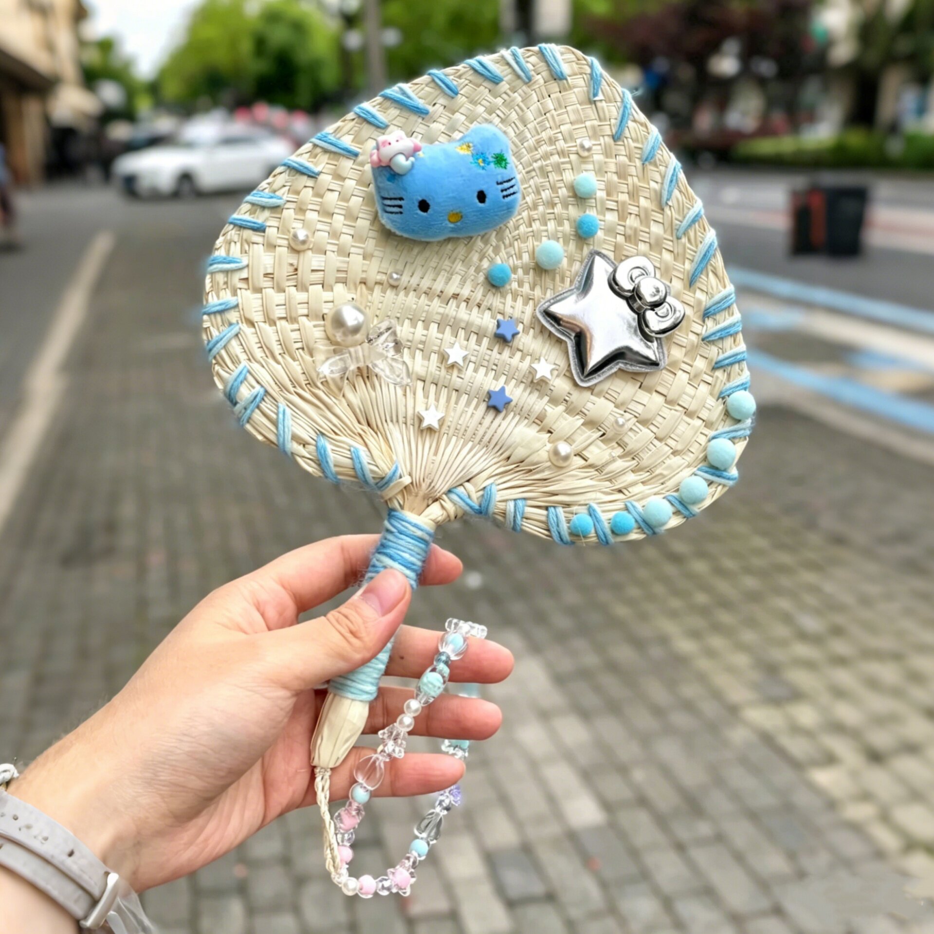 夏天蒲扇手工diy材料包沙龙自制多巴胺手持编织小摇扇装饰刺绣贴图片