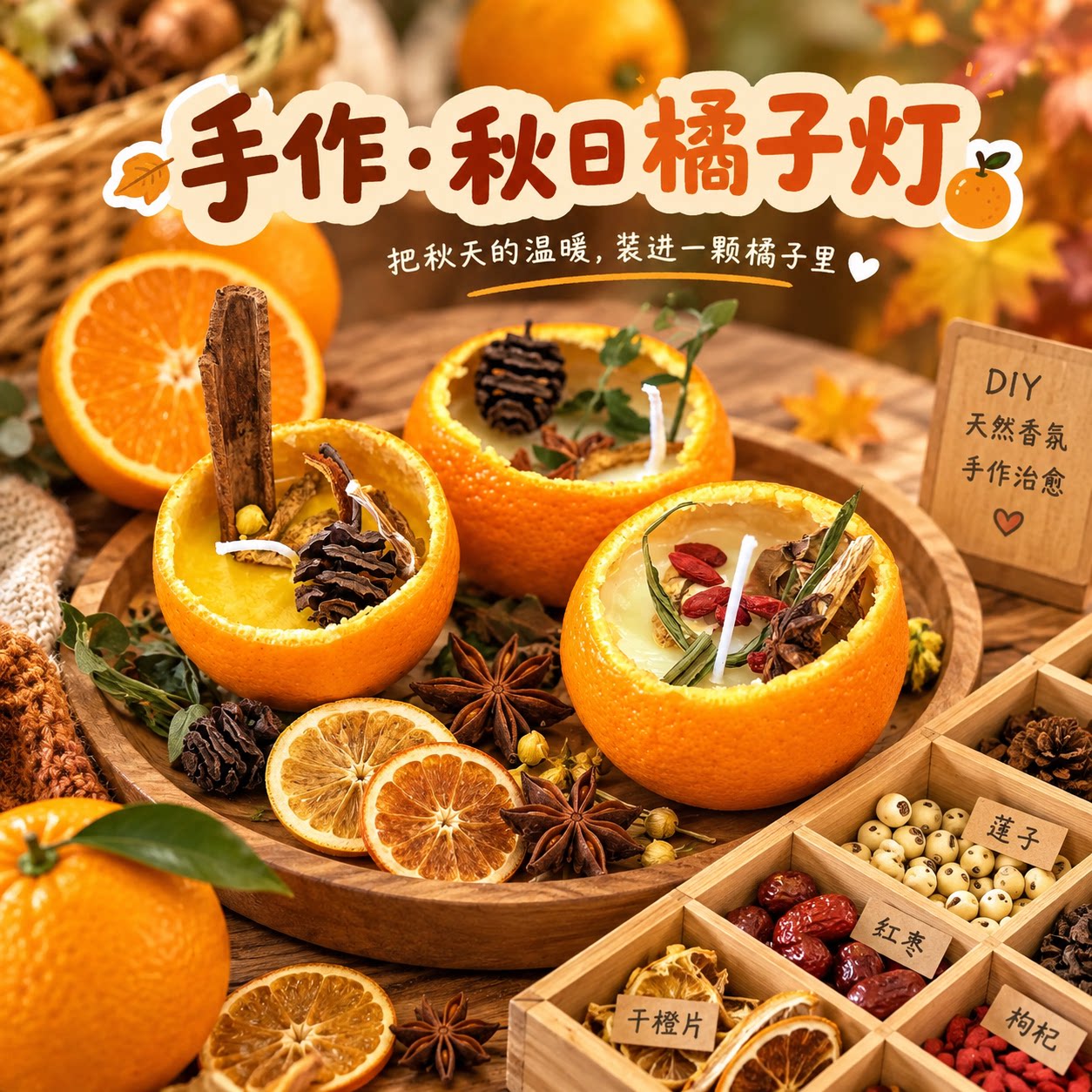 秋天创意手工diy橘子灯氛围感摆件团建沙龙手作自制香薰蜡烛材料