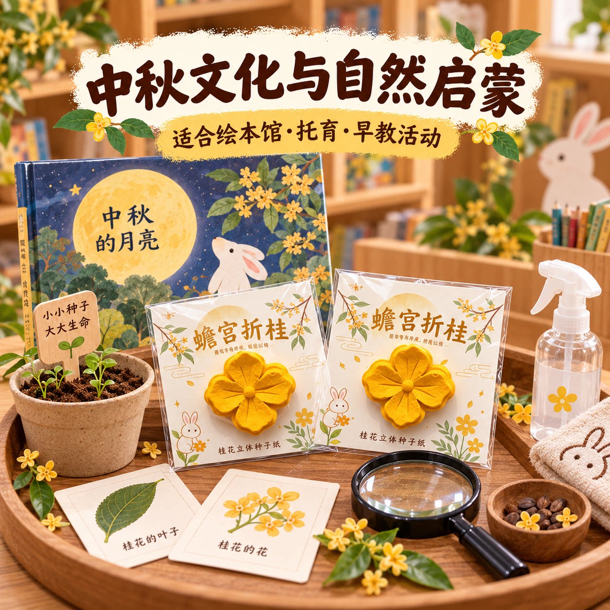 中秋桂花元素创意小礼品种植贺卡