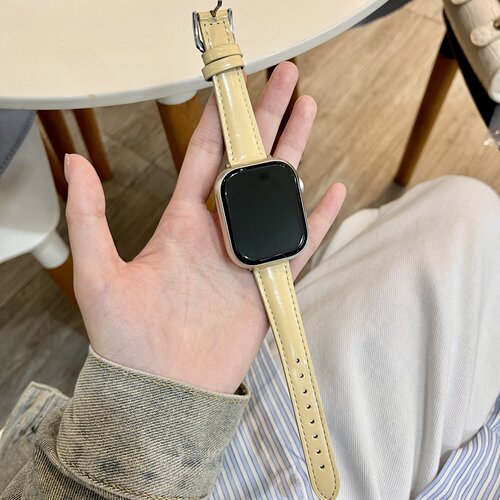 适用AppleWatch手表带油皮细款女