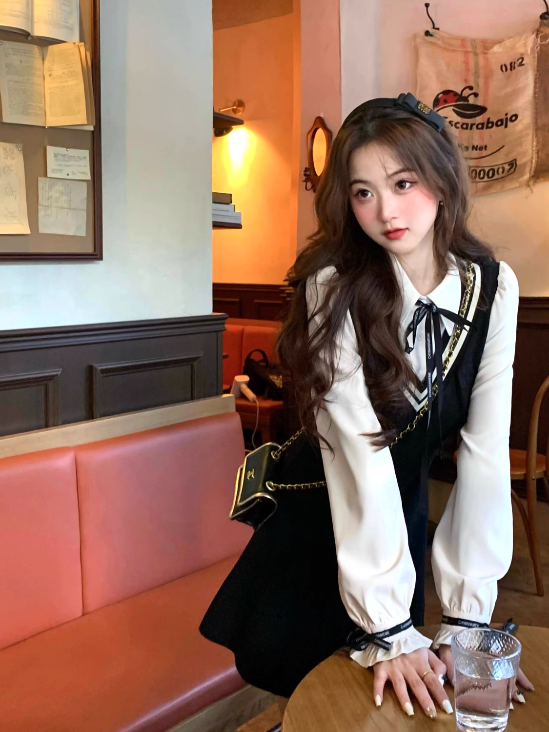 学院风连衣裙假两件女学生秋季小个子polo领拼接收腰显高显瘦短裙