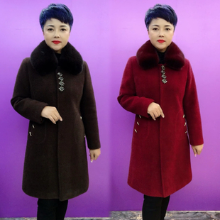 妈妈冬装毛呢外套洋气贵夫人大衣中老年女冬季加绒加厚水貂绒棉衣