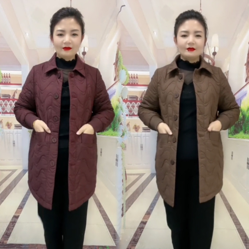 秋冬新款女士加棉保暖外套中老年妈妈装上衣洋气中长款翻领棉服潮
