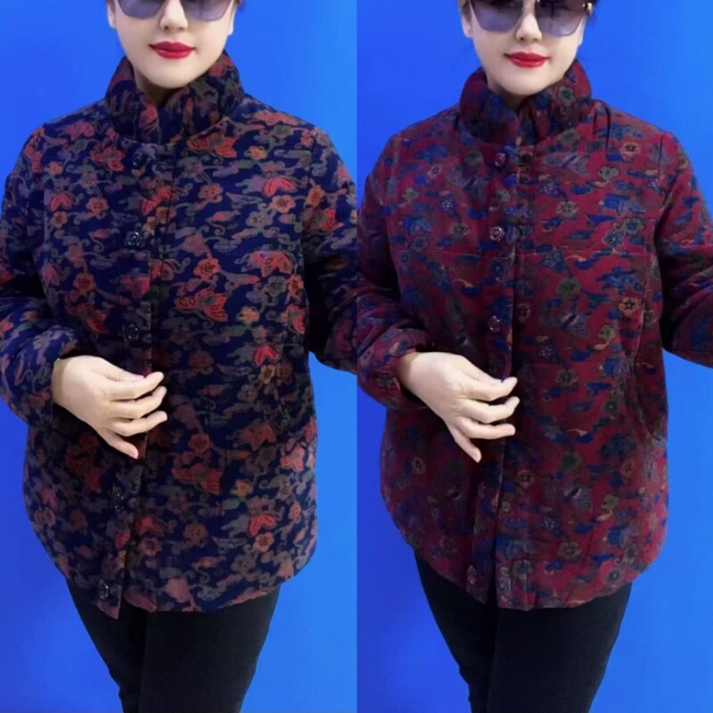 老年人冬装灯芯绒加绒棉衣女妈妈棉袄外套老太太奶奶加厚保暖棉服