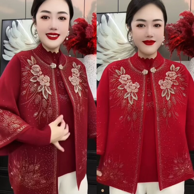 妈妈装秋冬上衣两件套装喜婆婆婚宴礼服中老年女装针织开衫套装女,女装/女士精品,时尚套装,淘宝优惠券,粉丝福利购,淘宝优惠卷
