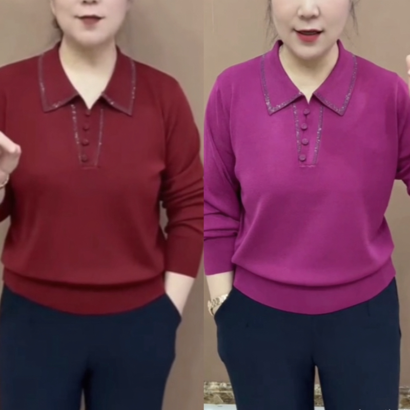 春秋新款长袖针织翻领上衣女时尚宽松百搭打底衫烫钻多扣洋气小衫,女装/女士精品,毛针织衫,淘宝优惠券,粉丝福利购,淘宝优惠卷