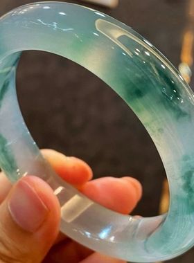 翠色手镯冰种飘花玉手镯天然翠色玉石镯子妈妈平安真玉镯正品