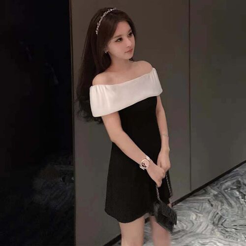 黑白拼接法式赫本风生日party小礼服裙高端轻奢小众宴会连衣裙
